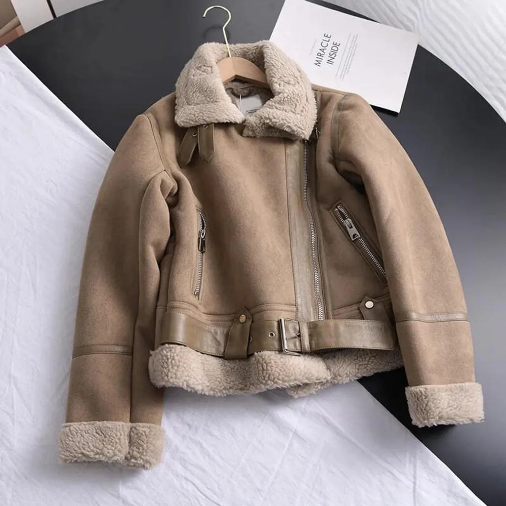 Rubee Women's Jacket Suede Shearling Leather