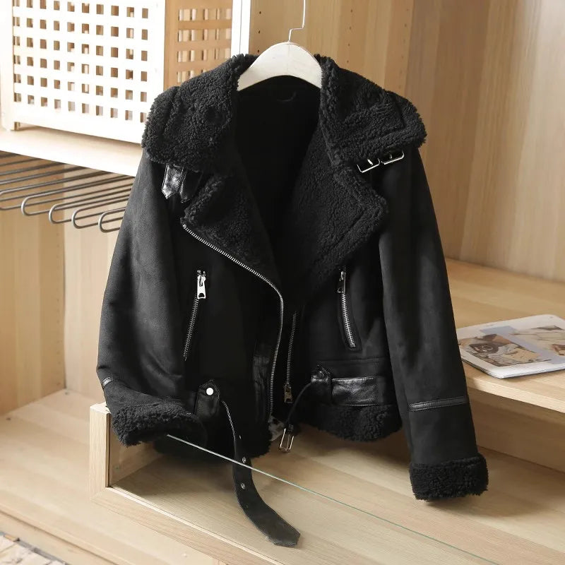 Rubee Women's Jacket Suede Shearling Leather