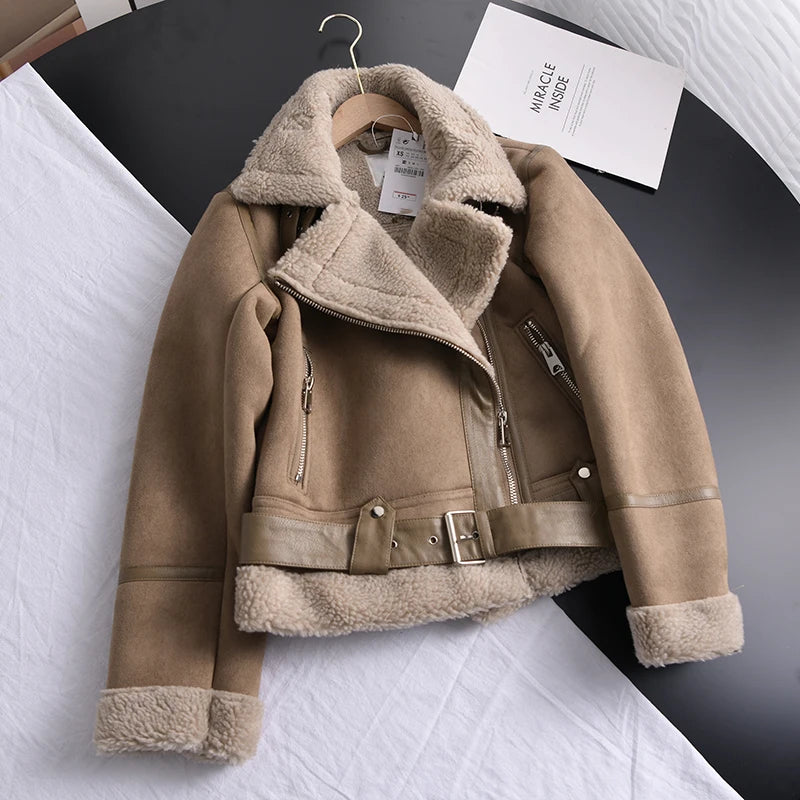 Rubee Women's Jacket Suede Shearling Leather