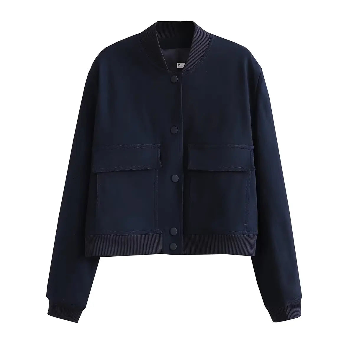V-Neck Bomber Jacket with Pockets - Women's Single-Breasted Coat