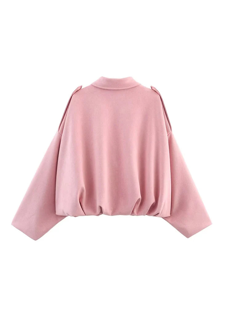 Oversized Suede Bomber Jacket - Women's Zip-Up Streetwear Coat