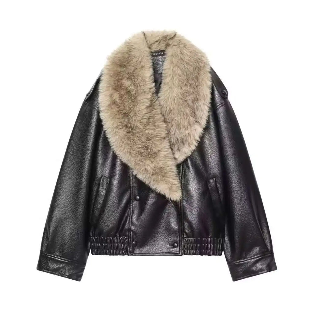 Rubee Women's Jacket Faux Fur Collar Leather