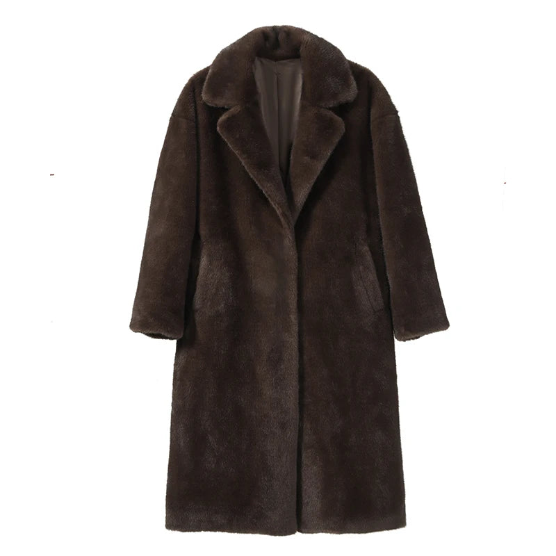 Luxury Faux Mink Fur Coat - Women's Long Warm Winter Overcoat