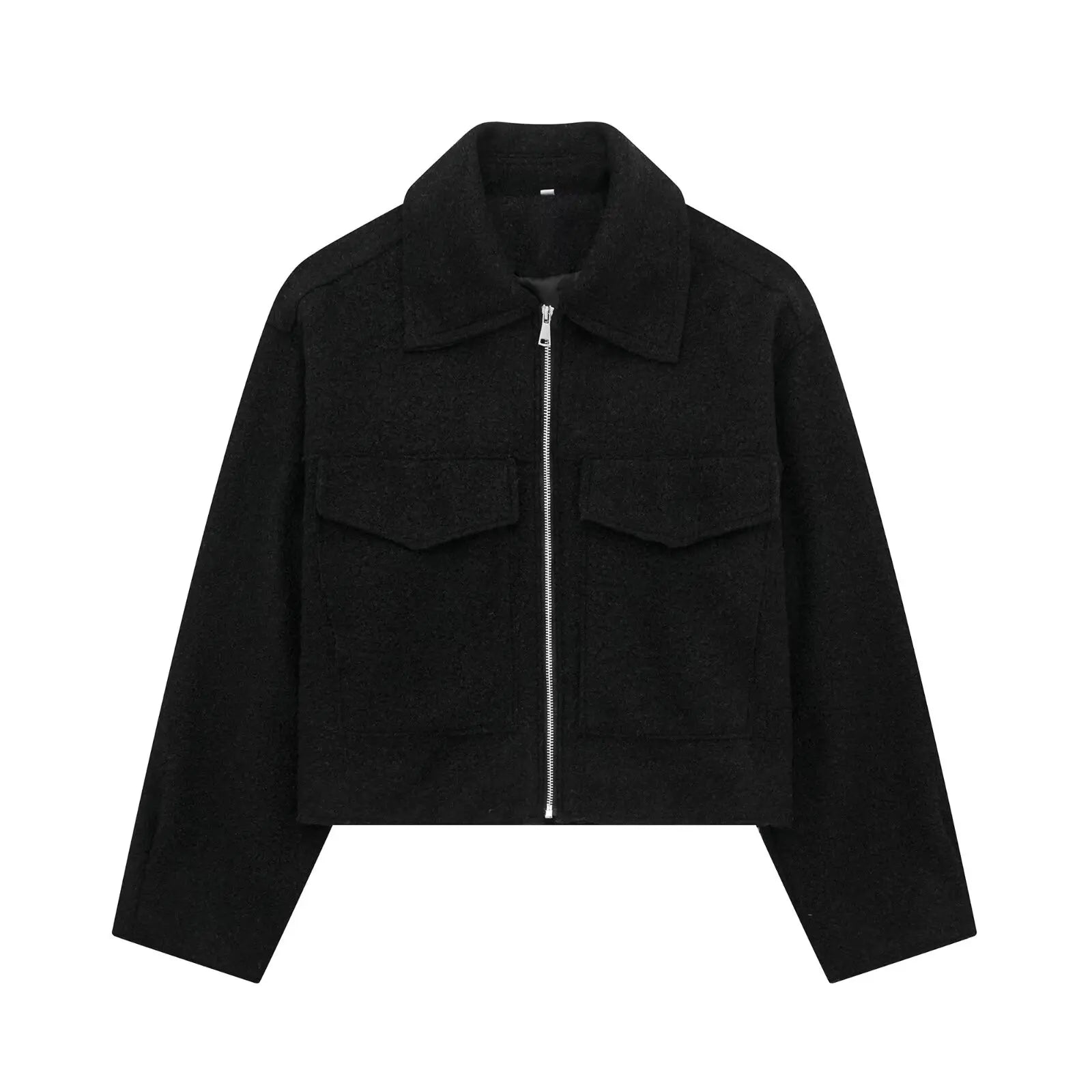 Front Zip Lapel Jacket - Women's Vintage Chic Coat with Pockets