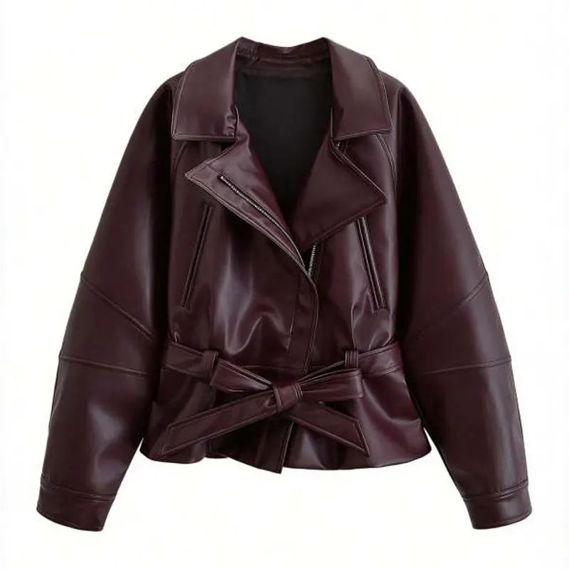 Rubee Women's Trench Coat Belted Faux-Leather
