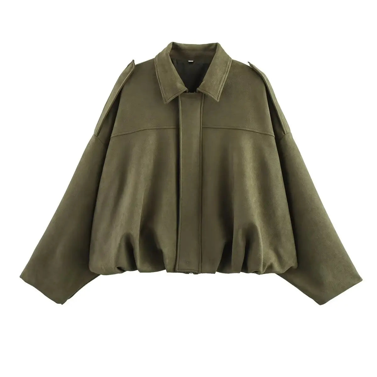 Oversized Suede Bomber Jacket - Women's Zip-Up Streetwear Coat