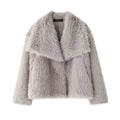 Cropped Faux Fur Jacket - Women's Thick Lapel Collar Coat