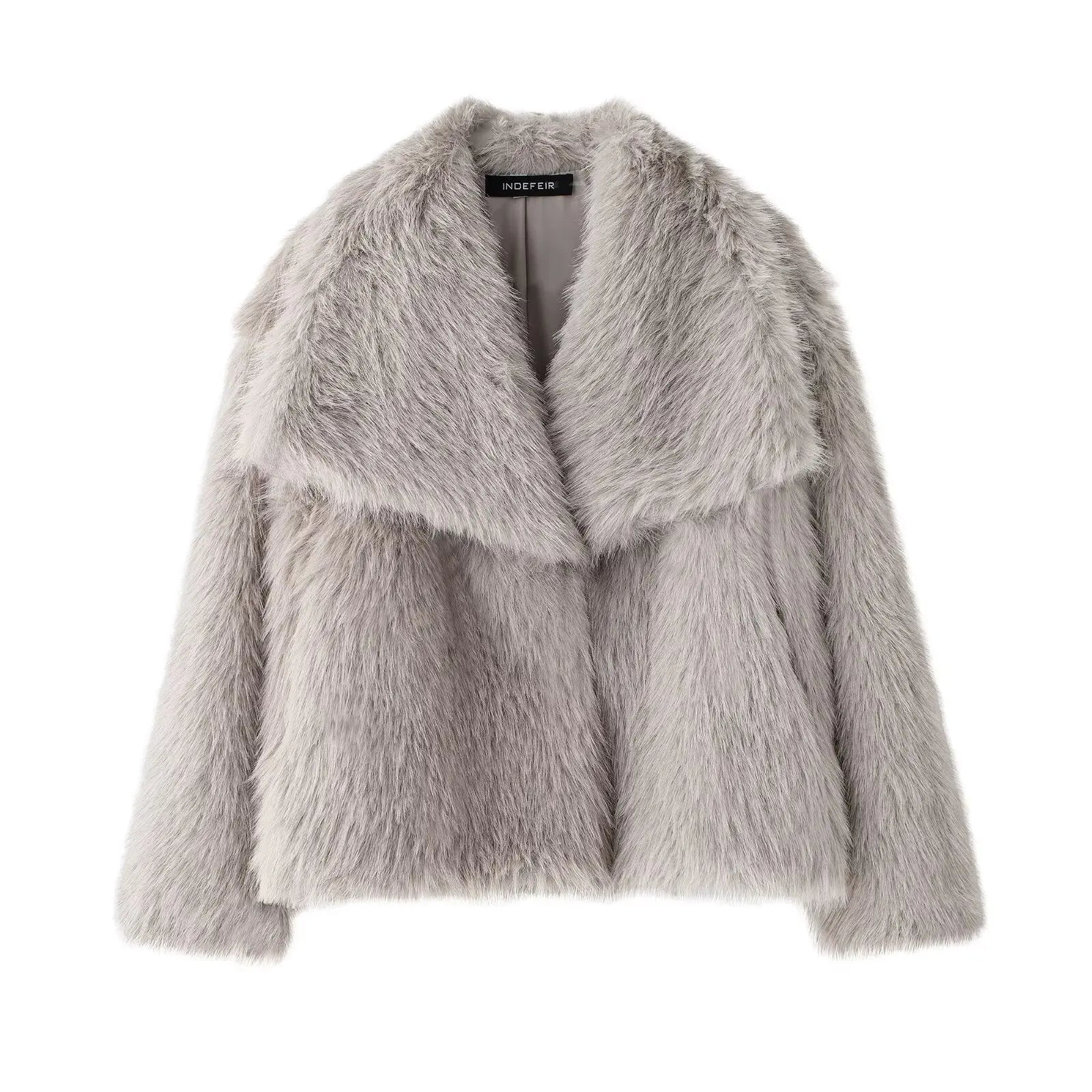 Cropped Faux Fur Jacket - Women's Thick Lapel Collar Coat