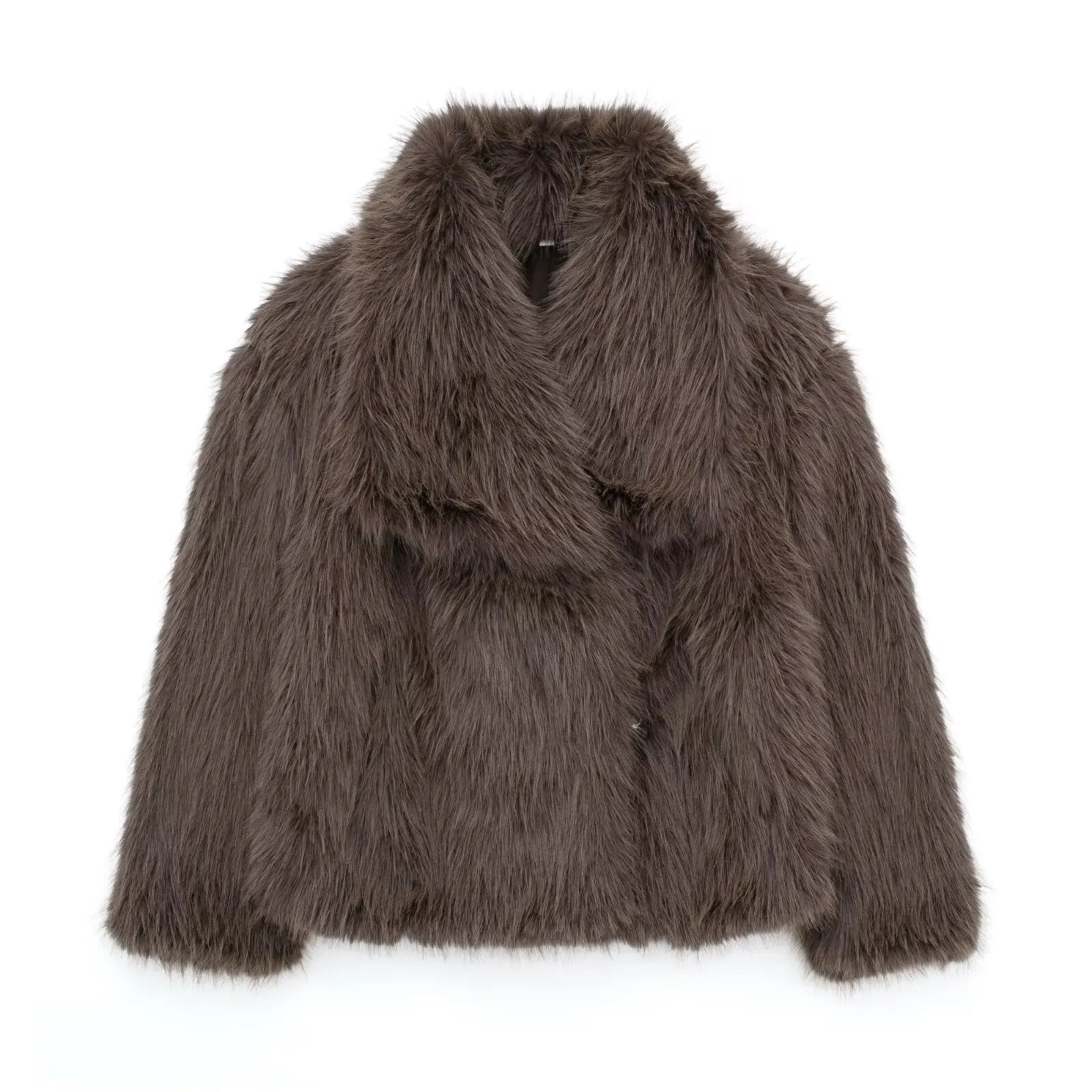 Cropped Faux Fur Jacket - Women's Thick Lapel Collar Coat