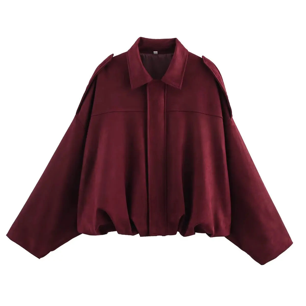 Oversized Suede Bomber Jacket - Women's Zip-Up Streetwear Coat