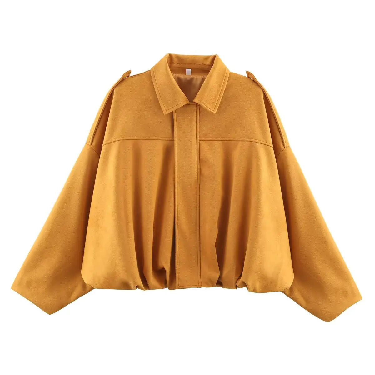 Oversized Suede Bomber Jacket - Women's Zip-Up Streetwear Coat