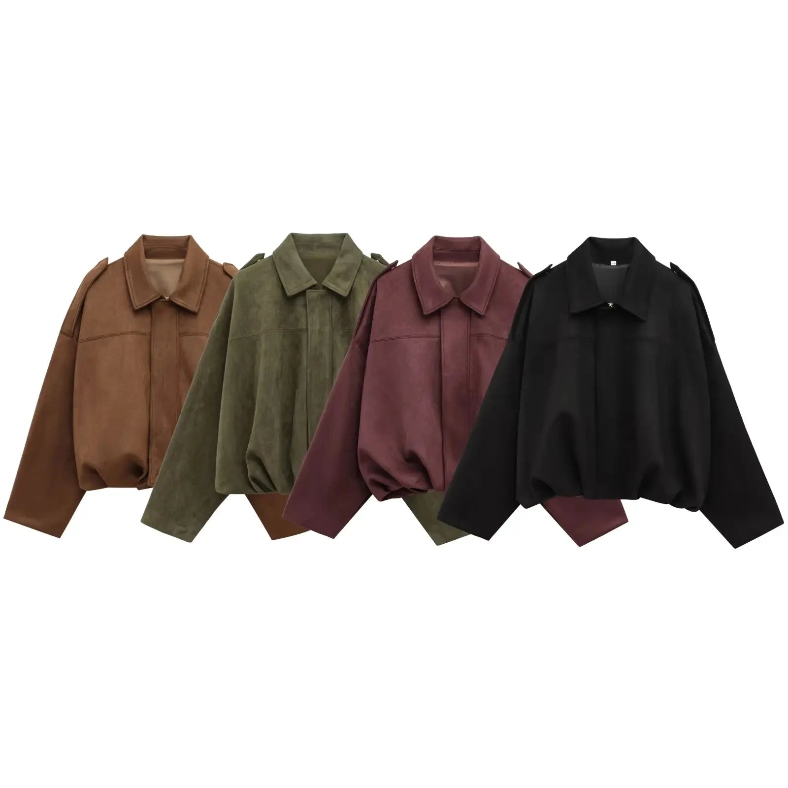 Suede-Texture Bat Sleeve Coat - Women's Loose Fit Lapel Jacket