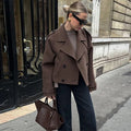 Belted Woolen Overcoat - Women's Double-Breasted Long Trench Coat