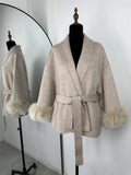 Fox Fur Trim Wool Overcoat - Women's Elegant Double-Sided Coat