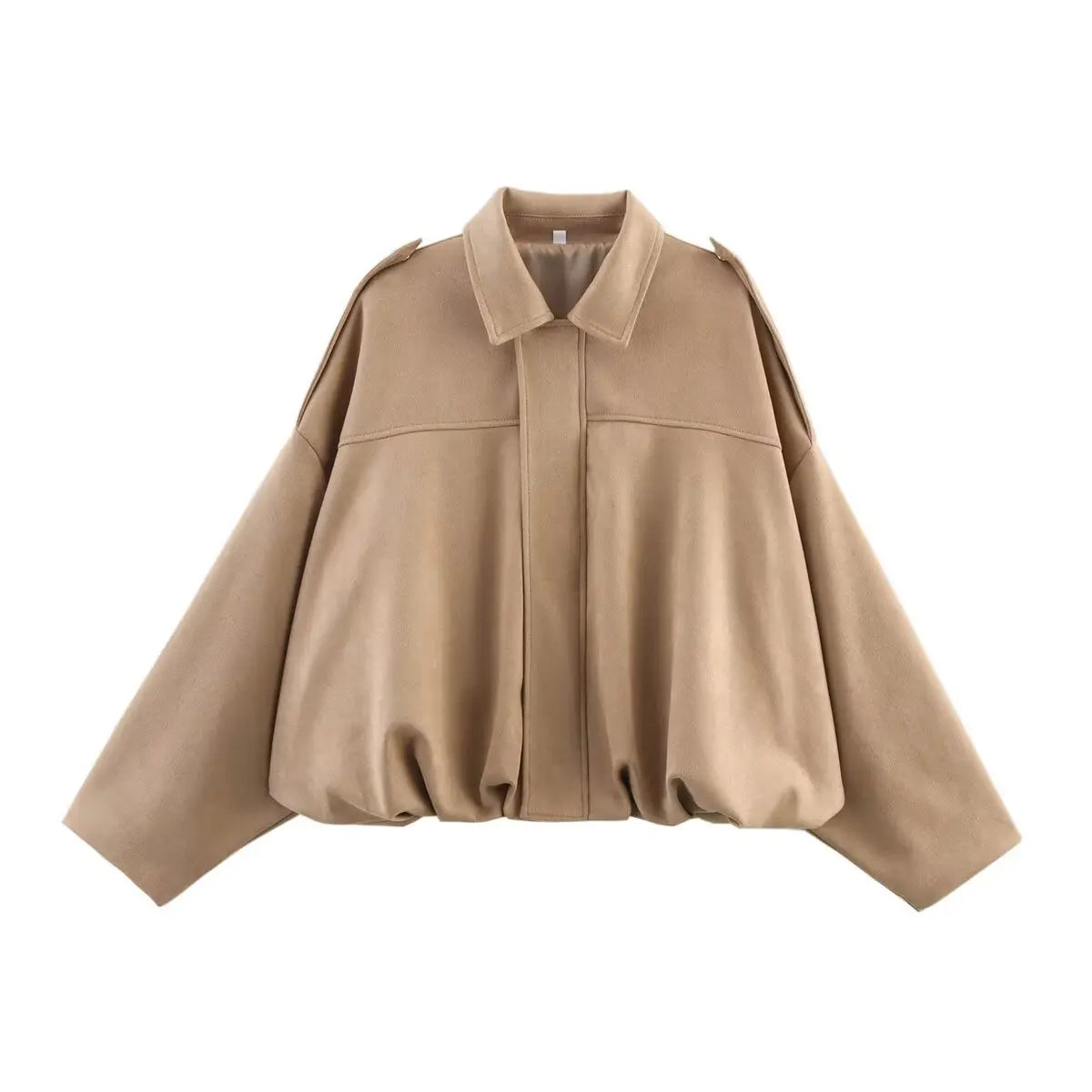 Oversized Suede Bomber Jacket - Women's Zip-Up Streetwear Coat