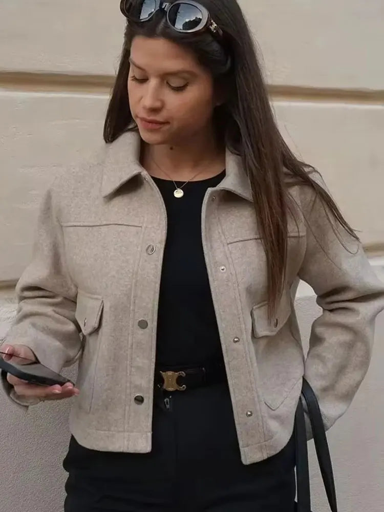 Front Pocket Button Jacket - Women's Elegant Casual Outerwear