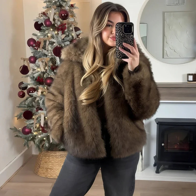 Fluffy Faux Fur Teddy Coat - Women's Warm Winter Outerwear