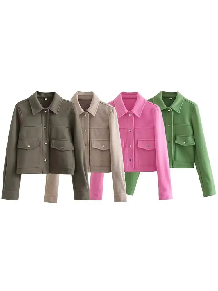 Front Pocket Button Jacket - Women's Elegant Casual Outerwear