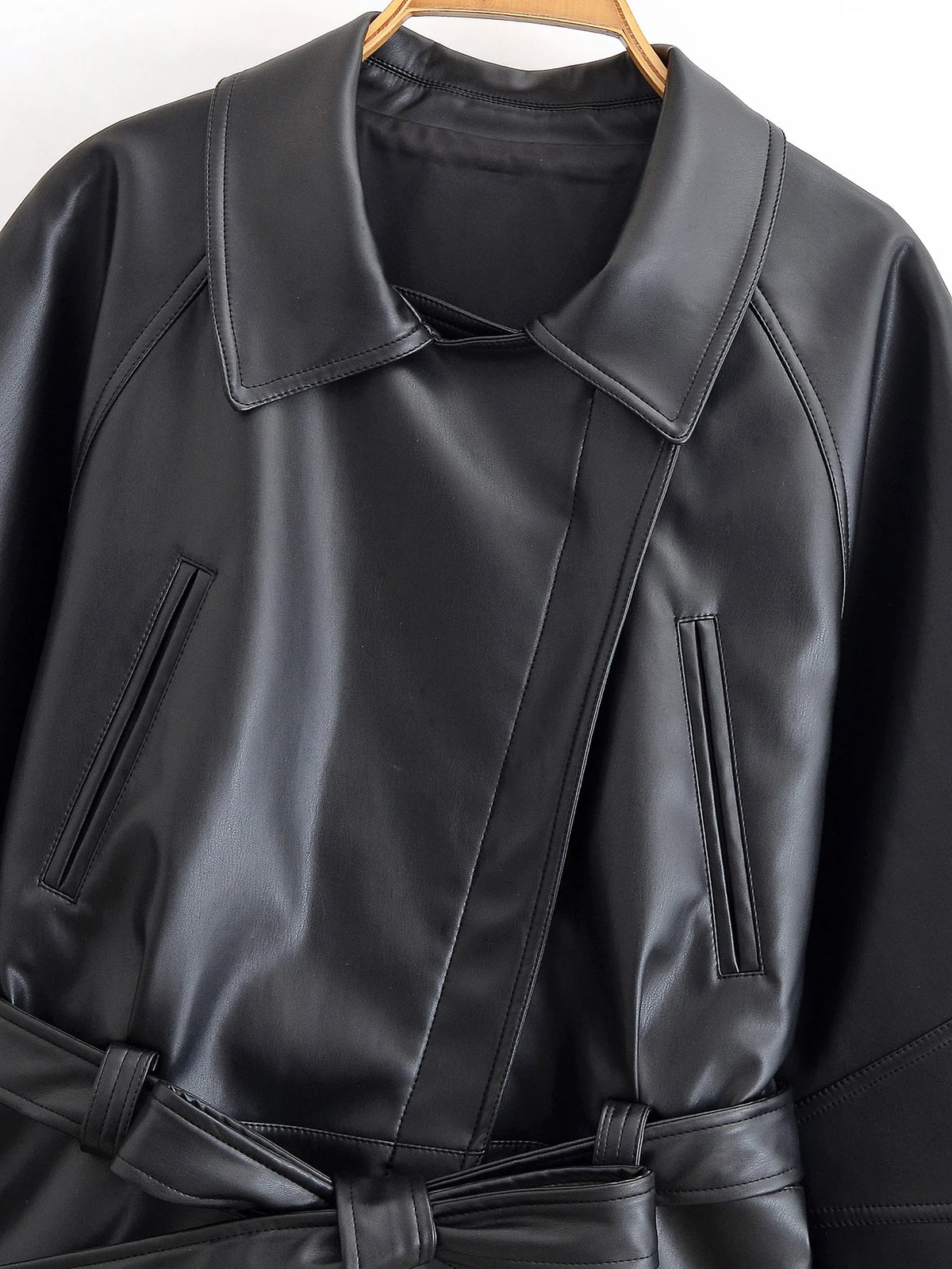 Rubee Women's Trench Coat Belted Faux-Leather