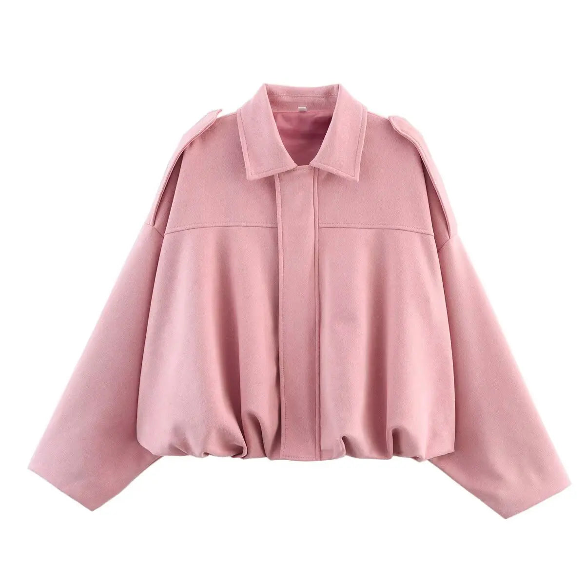 Oversized Suede Bomber Jacket - Women's Zip-Up Streetwear Coat