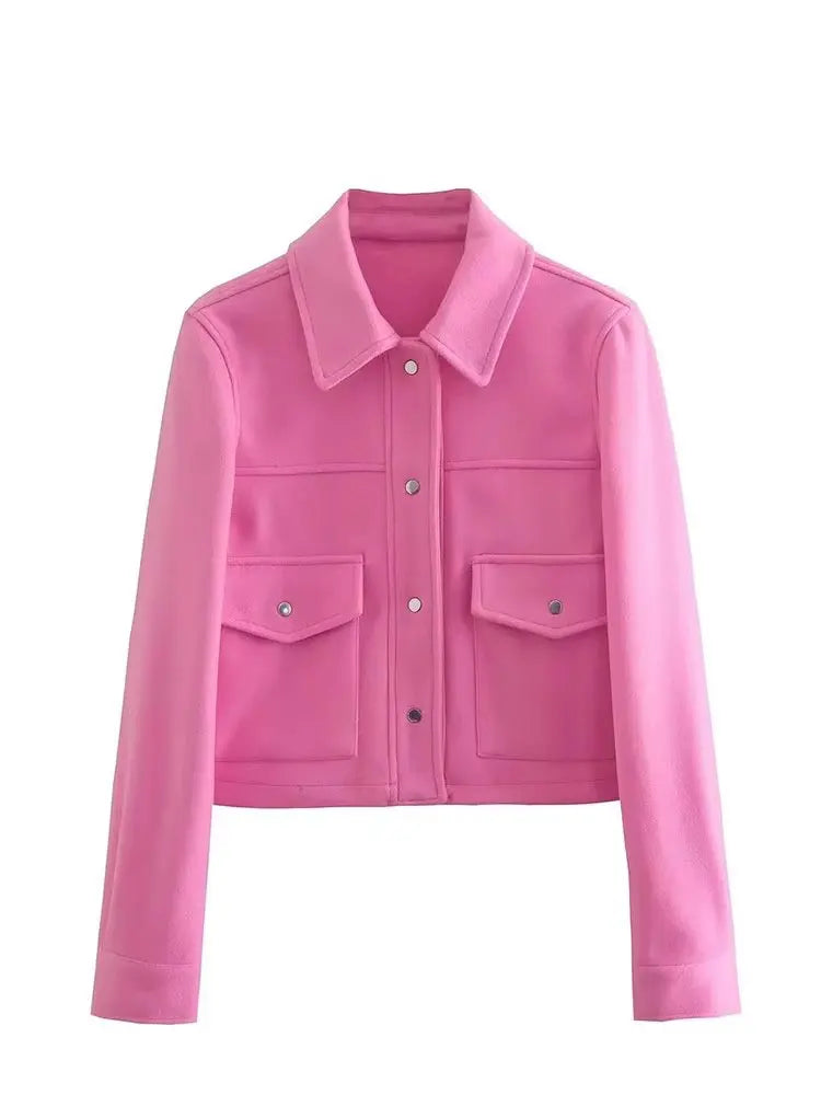 Front Pocket Button Jacket - Women's Elegant Casual Outerwear