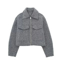 Front Zip Lapel Jacket - Women's Vintage Chic Coat with Pockets