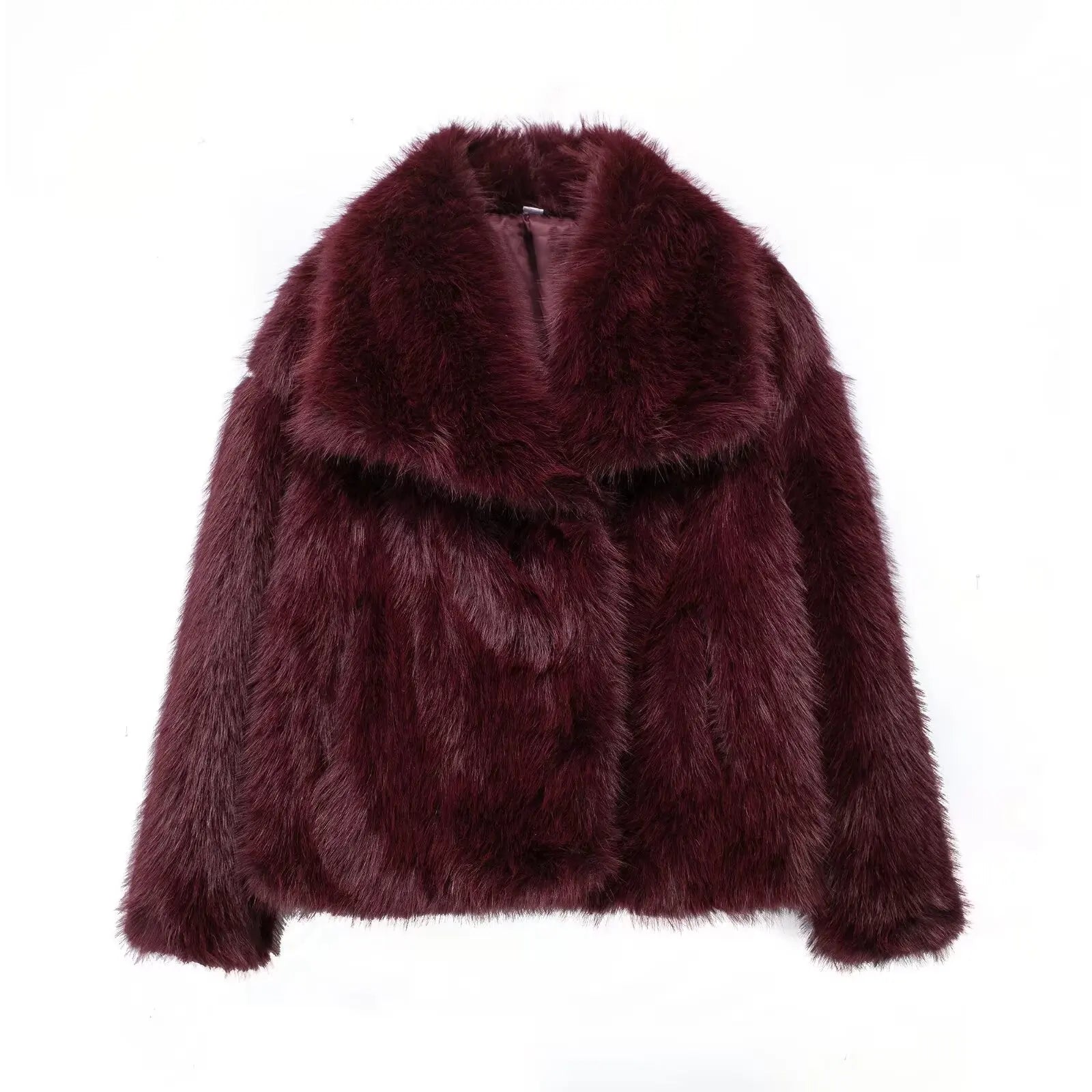 Cropped Faux Fur Jacket - Women's Thick Lapel Collar Coat