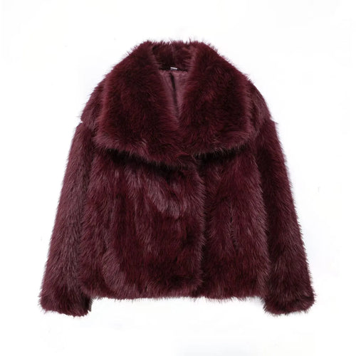 Cropped Faux Fur Jacket - Women's Thick Lapel Collar Coat