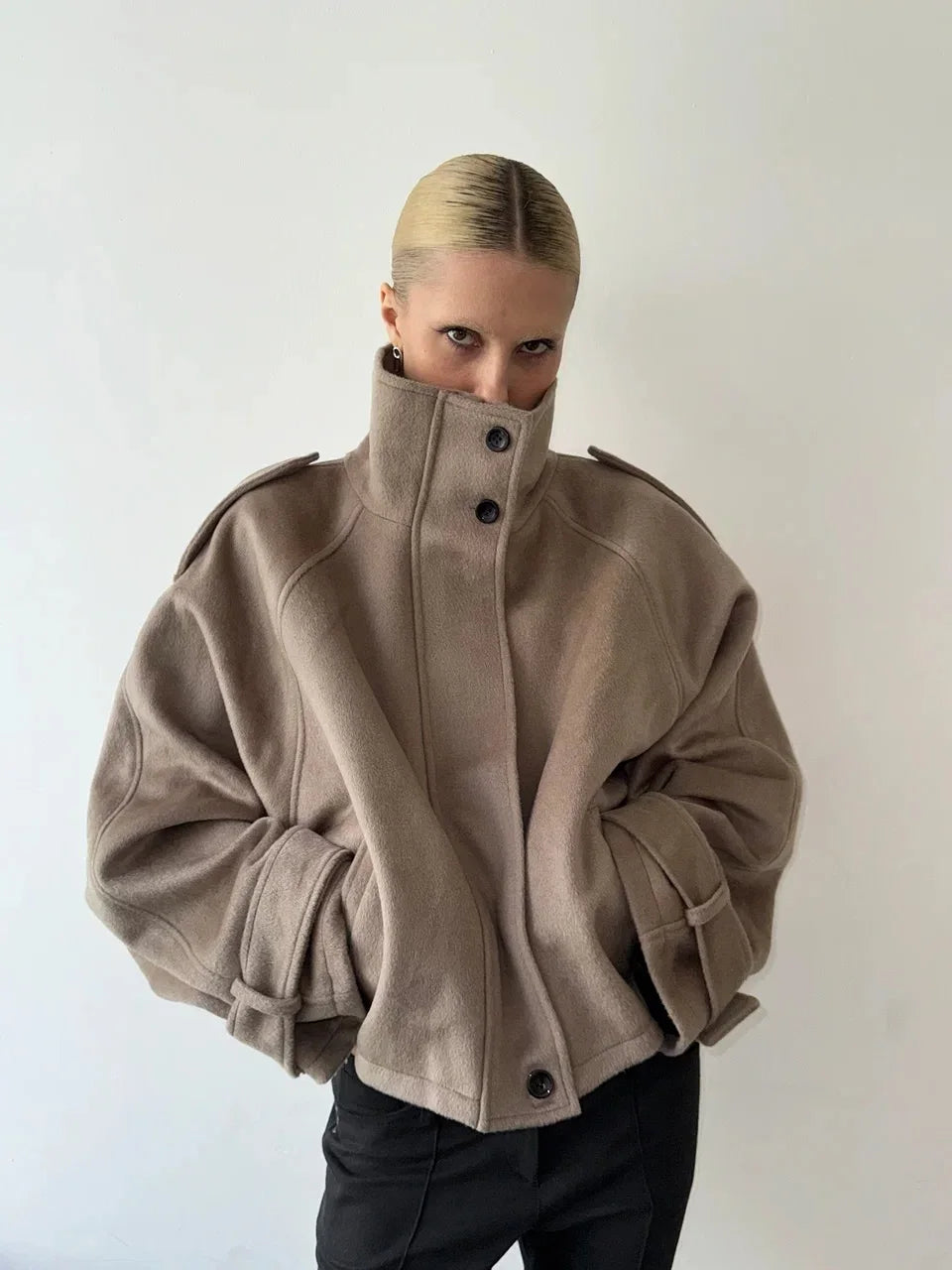 Belted Woolen Overcoat - Women's Double-Breasted Long Trench Coat