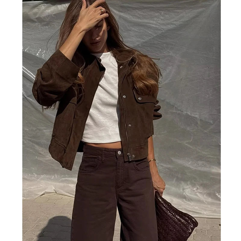 Slim Fit Jacket with Big Pockets - Women's Warm Autumn Coat