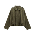 Suede-Texture Bat Sleeve Coat - Women's Loose Fit Lapel Jacket