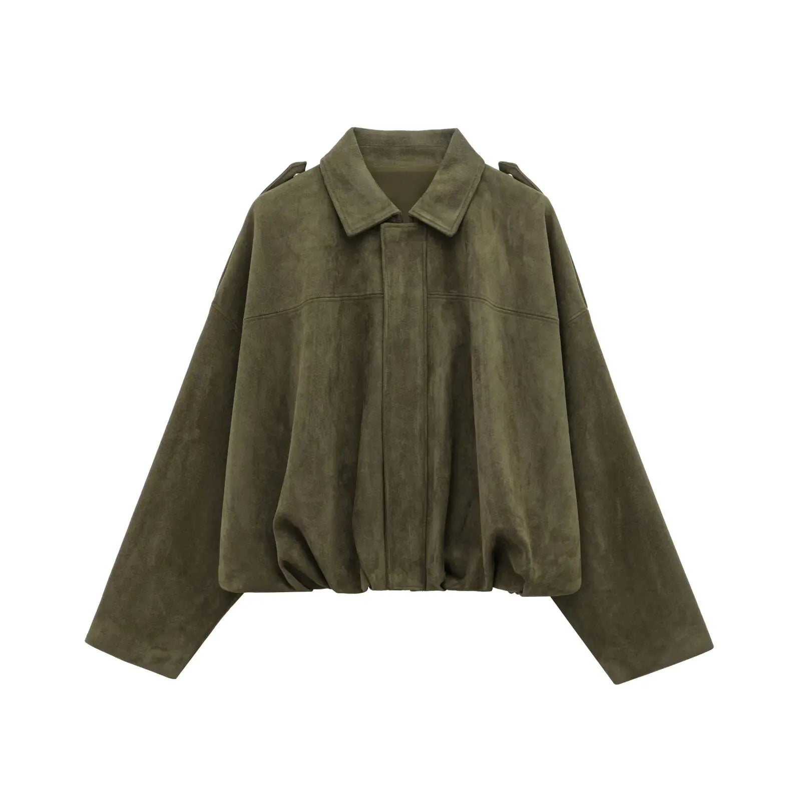 Suede-Texture Bat Sleeve Coat - Women's Loose Fit Lapel Jacket