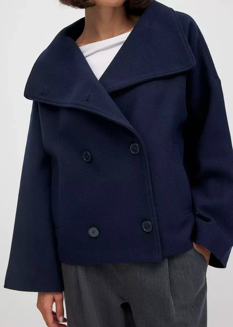 Stand Collar Woolen Coat - Women's Single-Breasted Loose Fit Short Coat