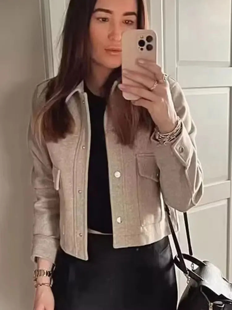 Front Pocket Button Jacket - Women's Elegant Casual Outerwear