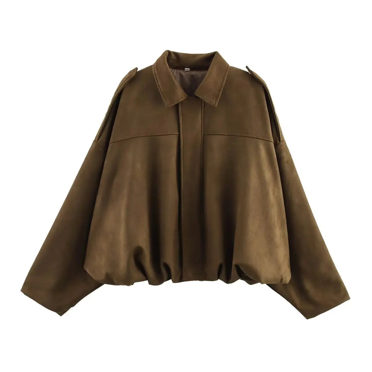 Oversized Suede Bomber Jacket - Women's Zip-Up Streetwear Coat