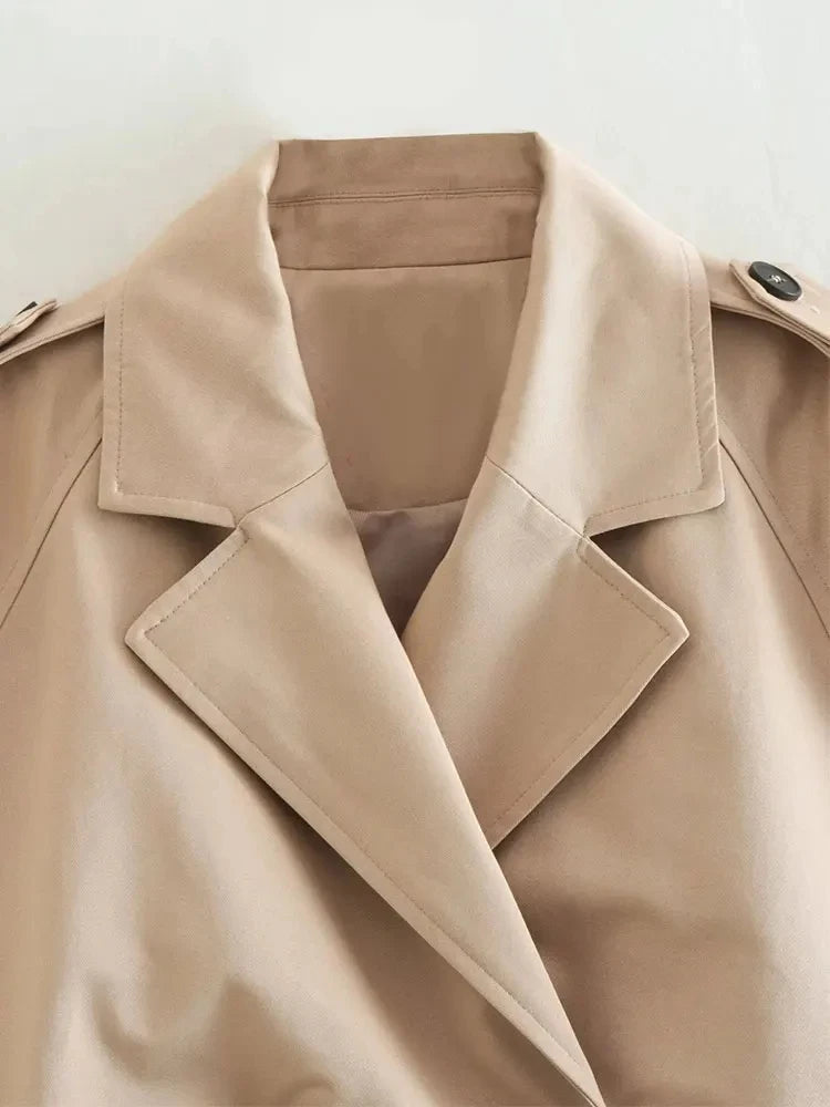 Belted Cropped Trench Jacket - Women's Vintage Double-Breasted Coat