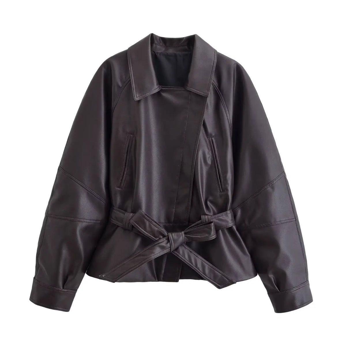 Rubee Women's Trench Coat Belted Faux-Leather