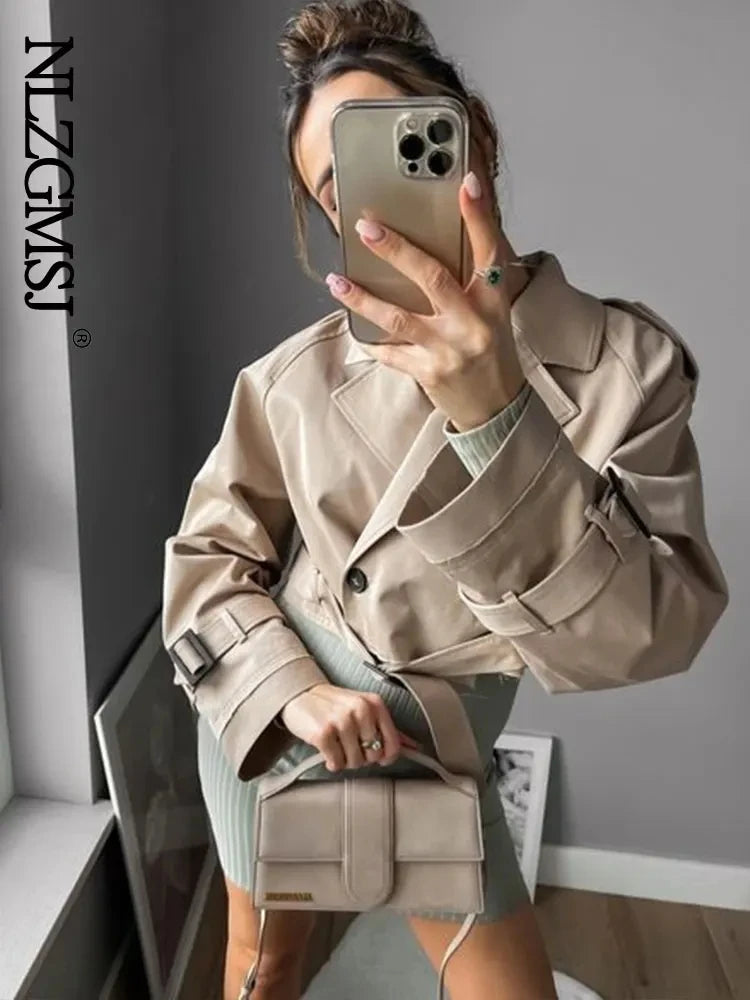 Belted Cropped Trench Jacket - Women's Vintage Double-Breasted Coat