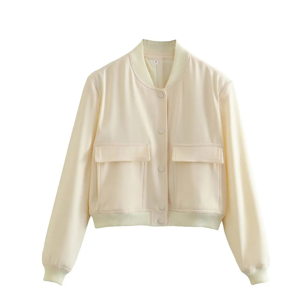 V-Neck Bomber Jacket with Pockets - Women's Single-Breasted Coat