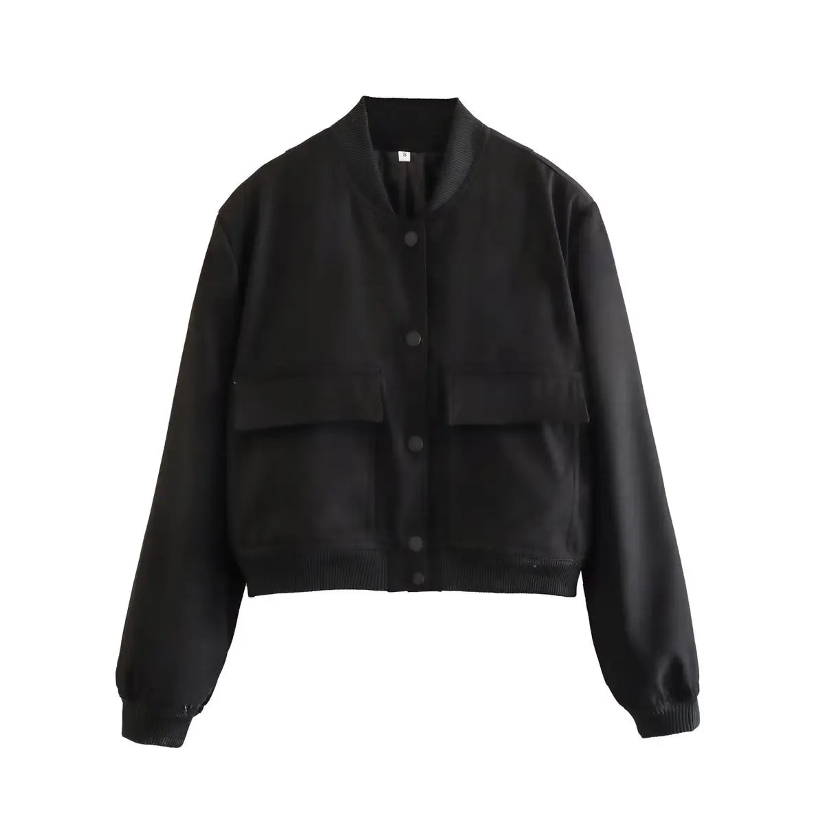 V-Neck Bomber Jacket with Pockets - Women's Single-Breasted Coat