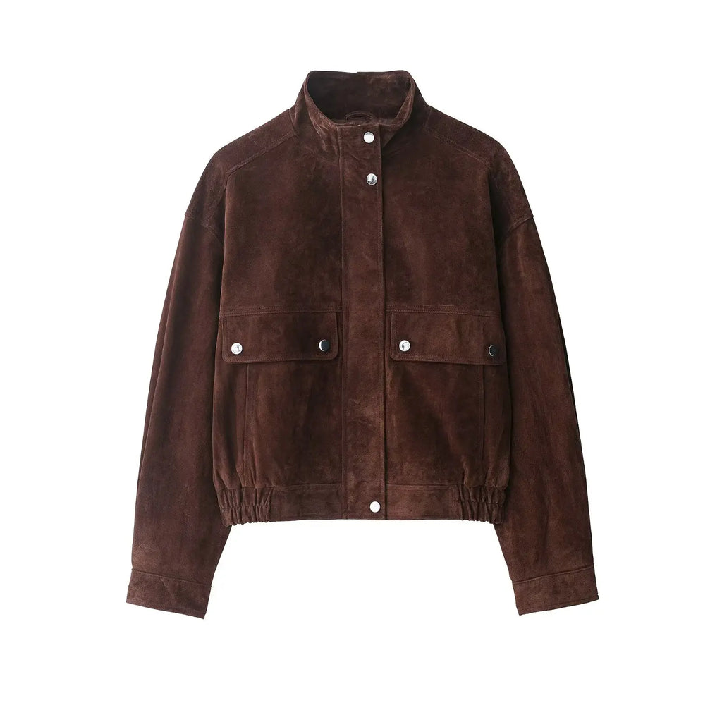 Slim Fit Jacket with Big Pockets - Women's Warm Autumn Coat