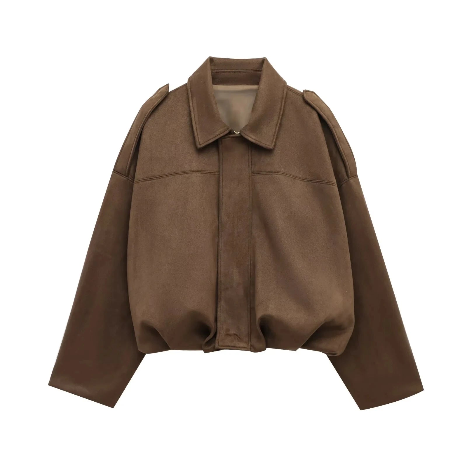 Suede-Texture Bat Sleeve Coat - Women's Loose Fit Lapel Jacket