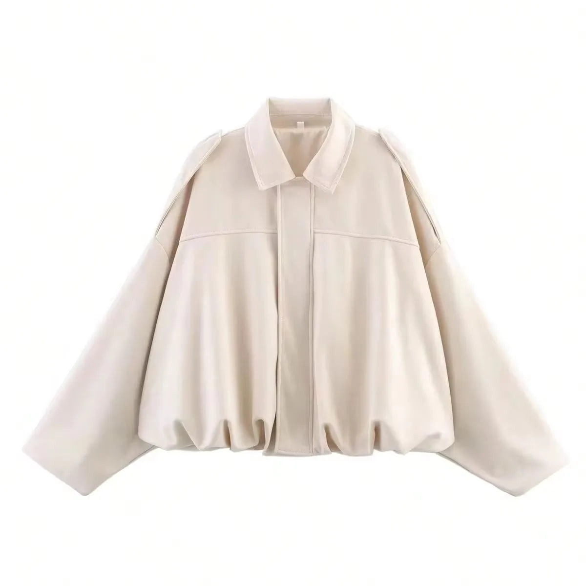 Suede-Texture Bat Sleeve Coat - Women's Loose Fit Lapel Jacket