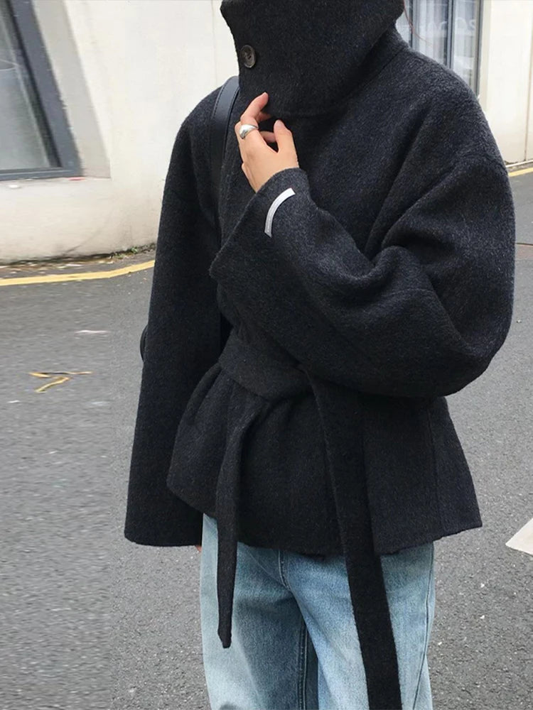 Stand Collar Woolen Coat - Women's Single-Breasted Loose Fit Short Coat