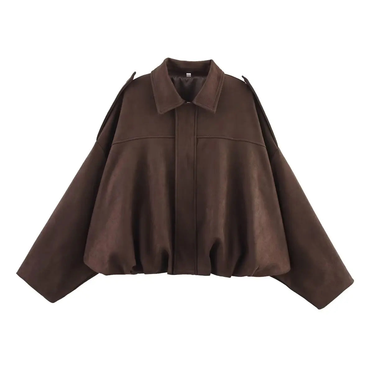 Oversized Suede Bomber Jacket - Women's Zip-Up Streetwear Coat