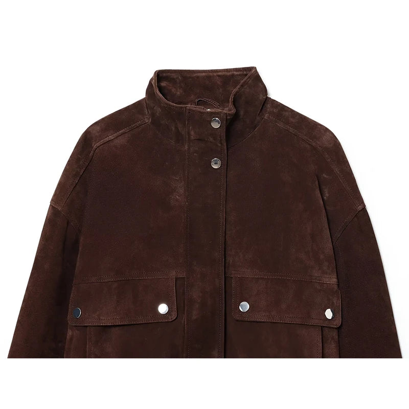 Slim Fit Jacket with Big Pockets - Women's Warm Autumn Coat