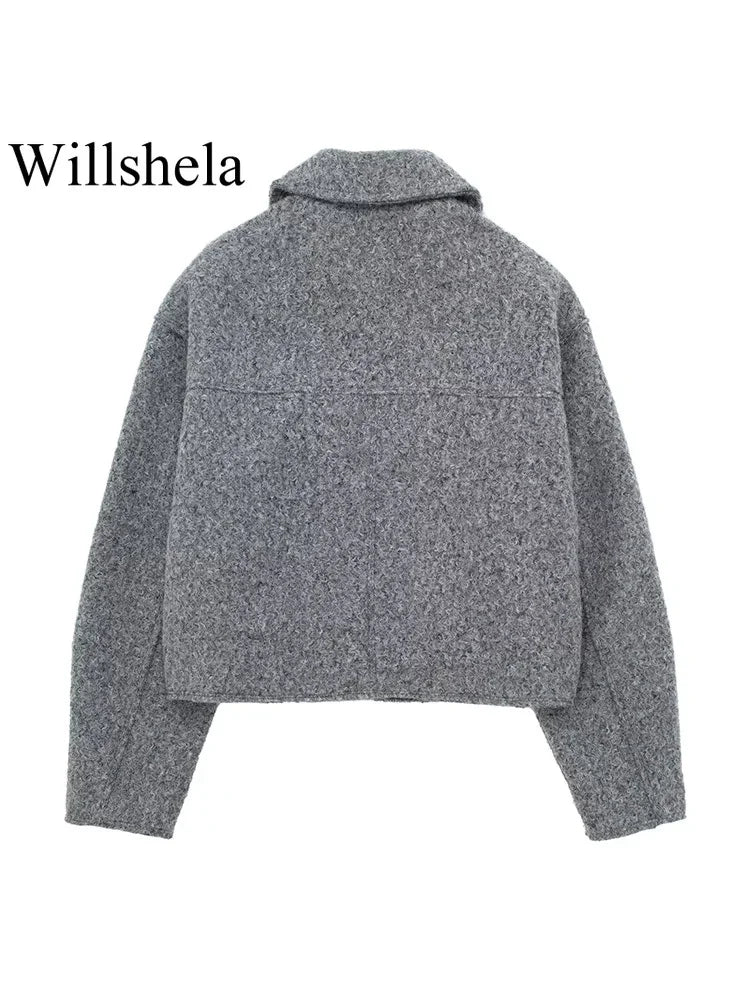 Front Zip Lapel Jacket - Women's Vintage Chic Coat with Pockets