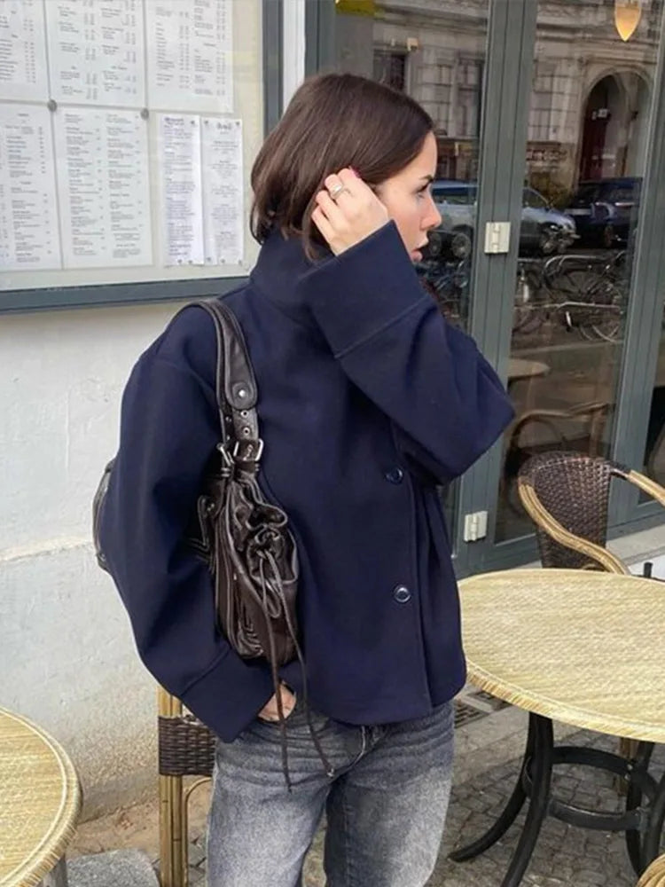 Stand Collar Woolen Coat - Women's Single-Breasted Loose Fit Short Coat