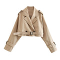 Belted Cropped Trench Jacket - Women's Vintage Double-Breasted Coat