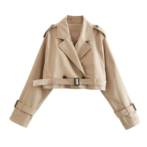 Belted Cropped Trench Jacket - Women's Vintage Double-Breasted Coat